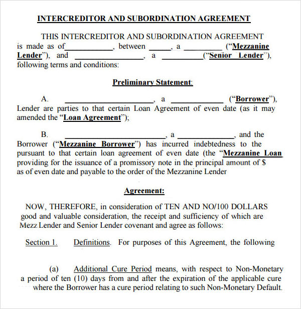 FREE 9+ Subordination Agreement Templates in PDF MS Word