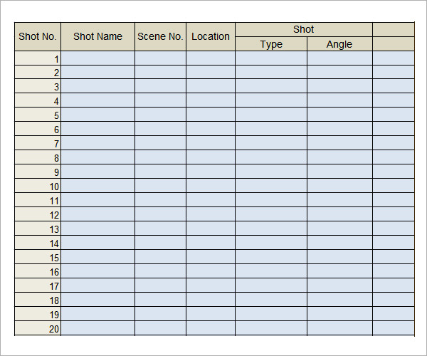 shot list template excel