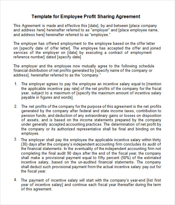 Free Profit Sharing Agreement Template Printable Templates