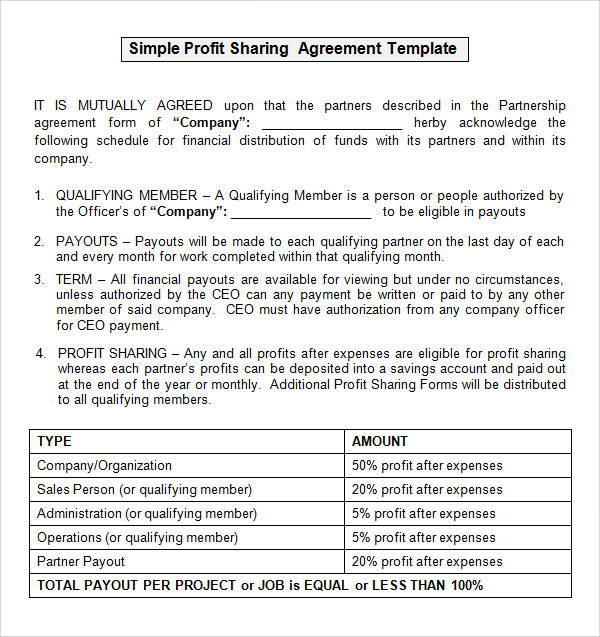 14+ Profit Sharing Agreement Templates – PDF, DOC  Sample 