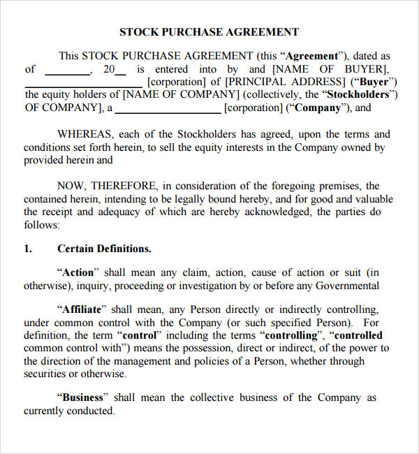 FREE 11+ Stock Purchase Agreement Templates in Google Docs MS Word