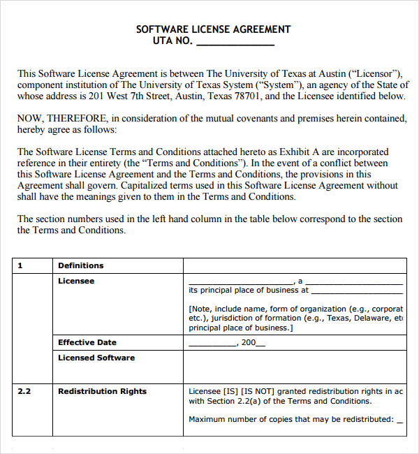 Software License Agreement Template B2b