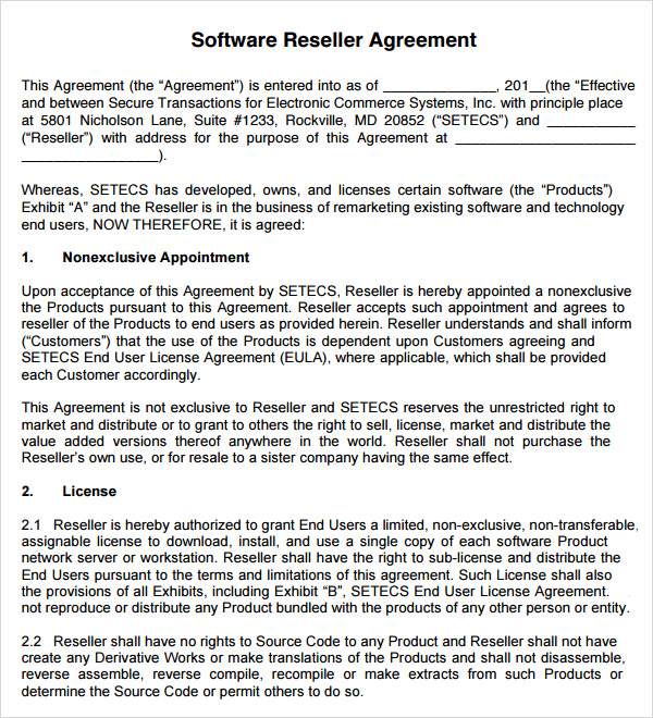 FREE 10  Sample Reseller Agreement Templates in Google Docs MS Word