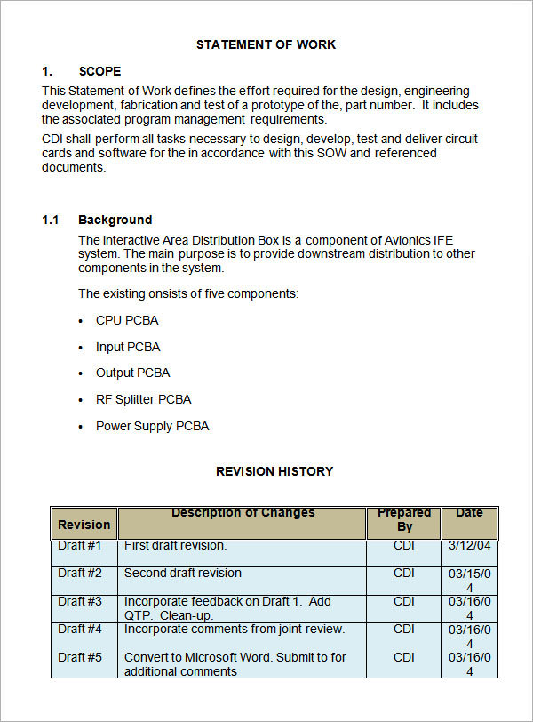 13+ Statement of Work Templates  Sample Templates