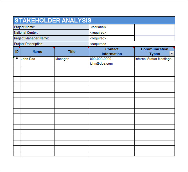 stakeholder analysis template excel