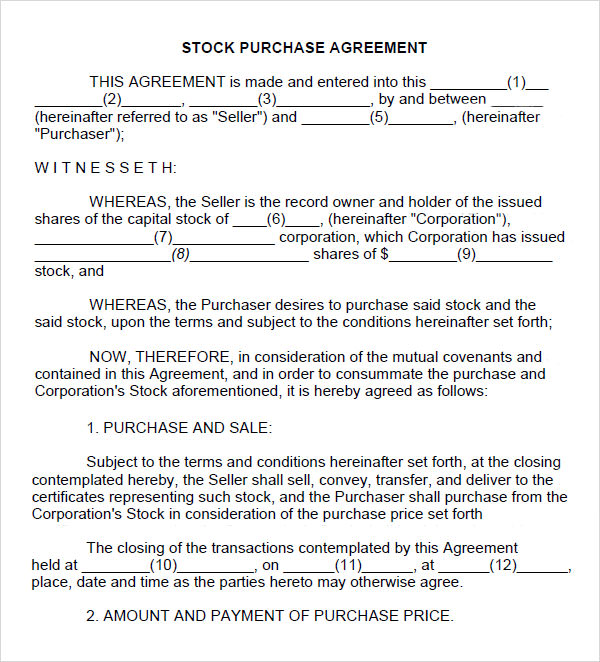 FREE 11+ Stock Purchase Agreement Templates in Google Docs ...