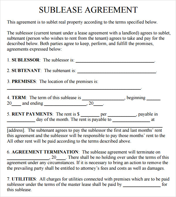 Sublease Agreement template