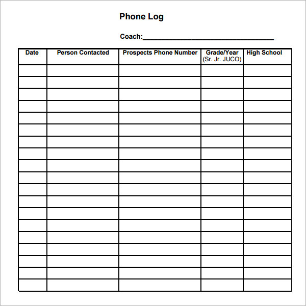 Phone Log Template - 8+ Free Pdf , Doc Download