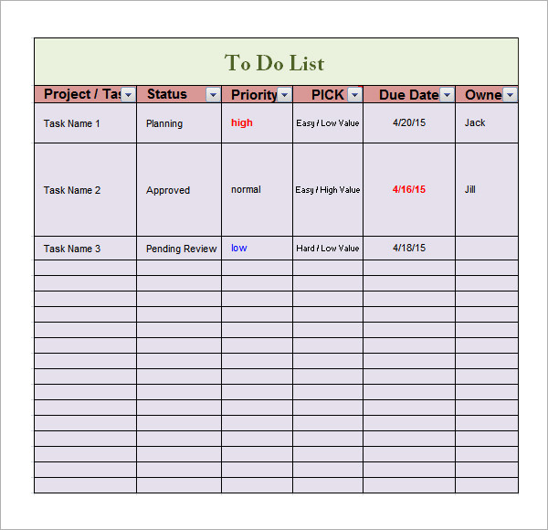 creating a to do list in excel