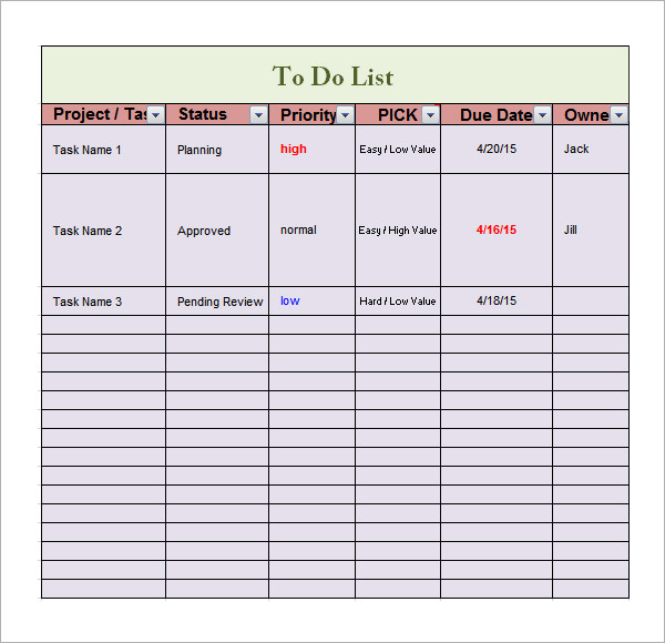 Best Project To Do List Template Excel Projectemplates Gambaran
