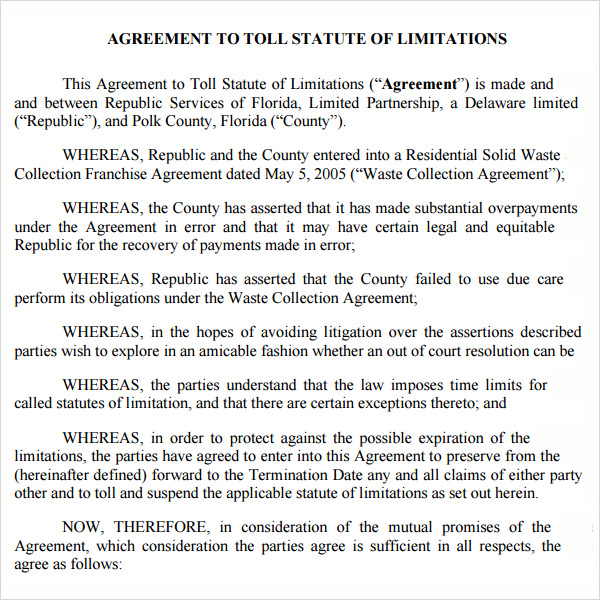 tolling agreement statute of limitations