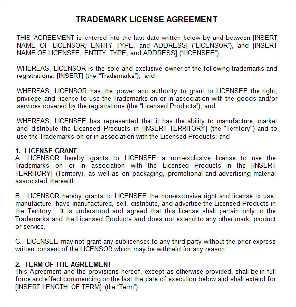 trademark license agreement template