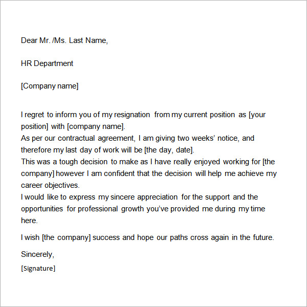 Two Weeks Notice Letter - 12+ Download Free Documents in Word