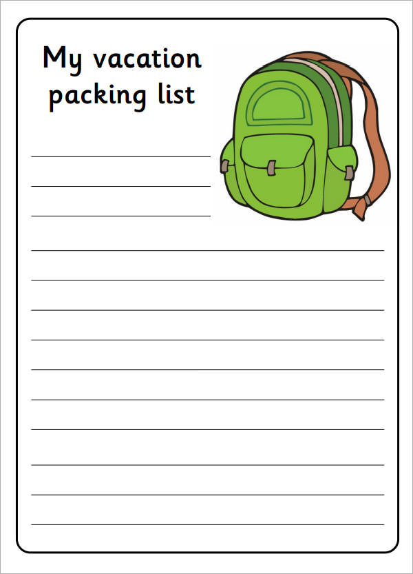 vacation packing list template