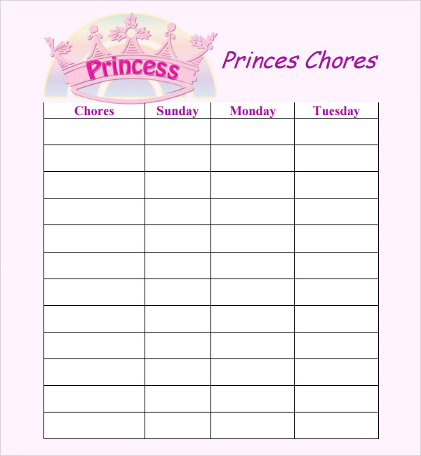 Pocket Money Chores Chart