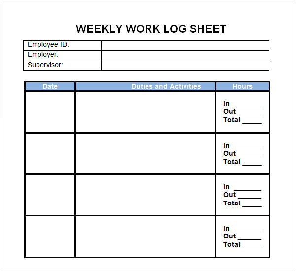 weekly work log template