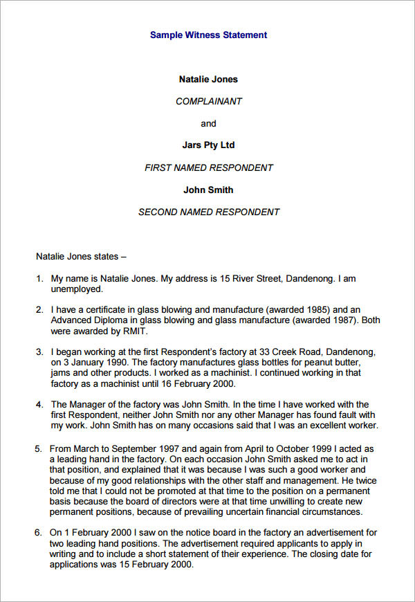 Witness Statement Template 12+ Download Free Documents in PDF, Word