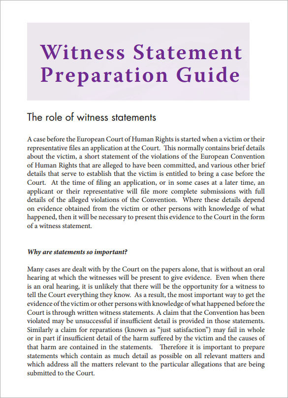 FREE 12+ Sample Witness Statement Templates in PDF MS Word