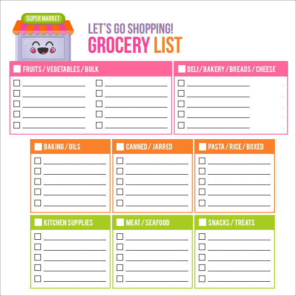 woolworths shopping list template