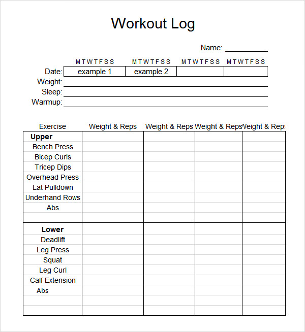 Free 7 Workout Log Templates In Pdf Ms Word