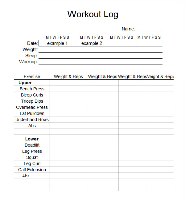 FREE 8+ Workout Log Templates in PDF | MS Word