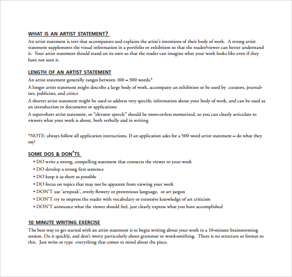 example of artist statement template