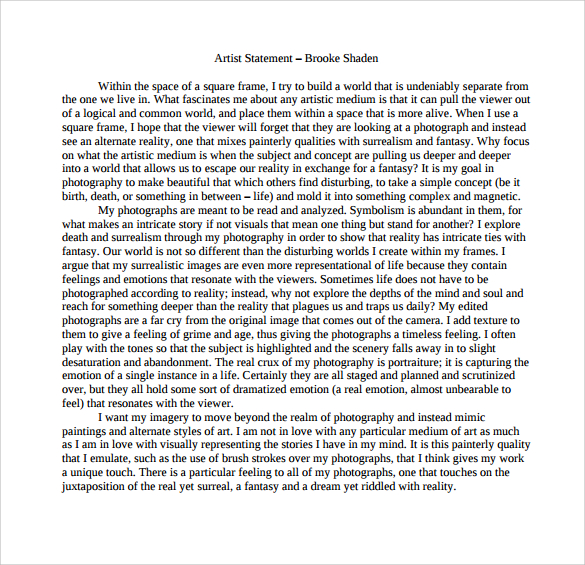 personal statements examples for art