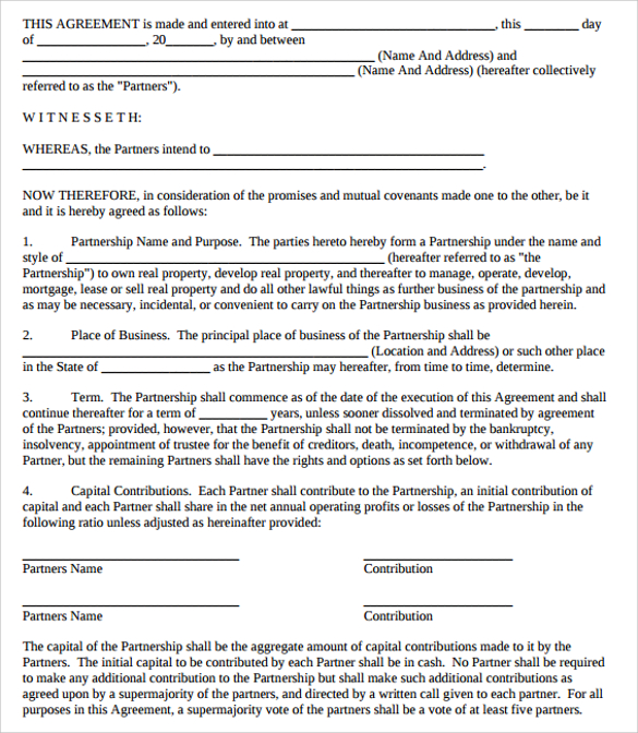 Business Partnership Contract Template Free