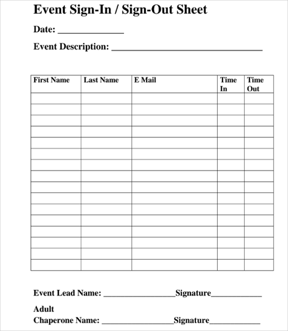 free download event signup sheet