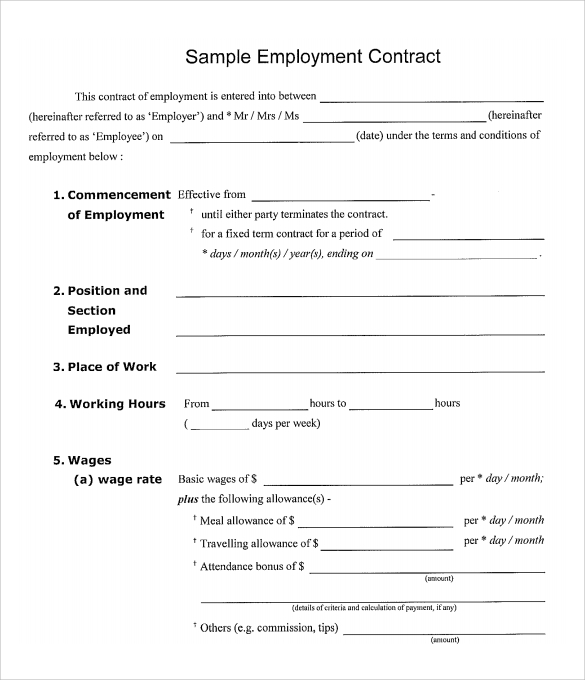 sample employment contract template