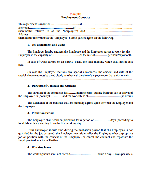 sample temporary employment contract