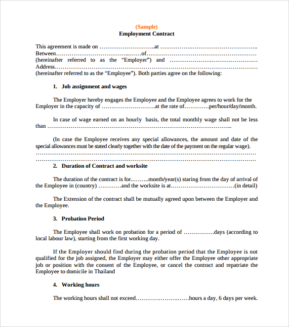 free 23 sample employment contract templates in google docs ms word pages pdf