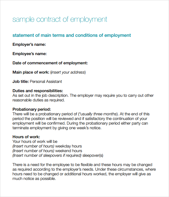 sample contract of employment