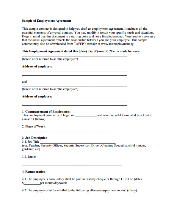 15 useful sample employment contract templates to download sample