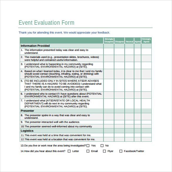 FREE 9  Event Evaluation Samples in PDF MS Word Excel