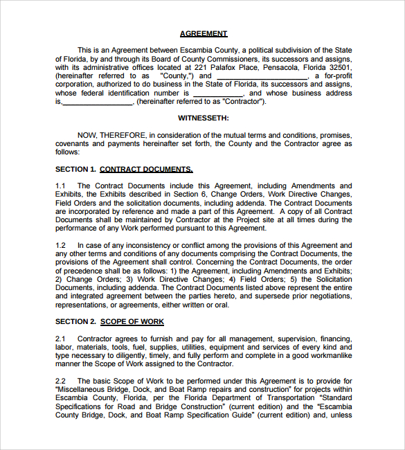 Contract Agreement Template Standard Construction Contract