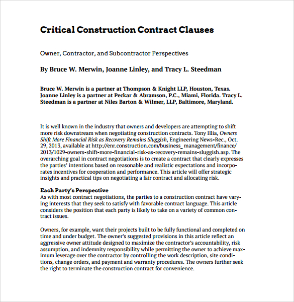 construction contract form Templates PDF 10 Construction Contract in Google   FREE