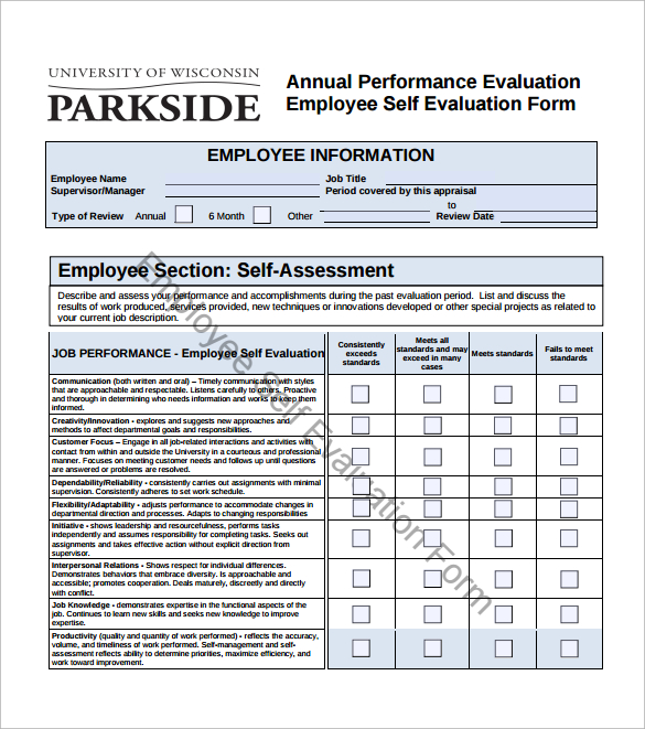 Free 14 Sample Employee Self Evaluation Forms In Pdf Ms Word Pages