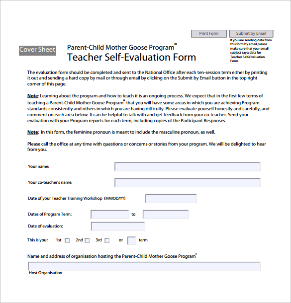 teacher self evaluation form pdf free download