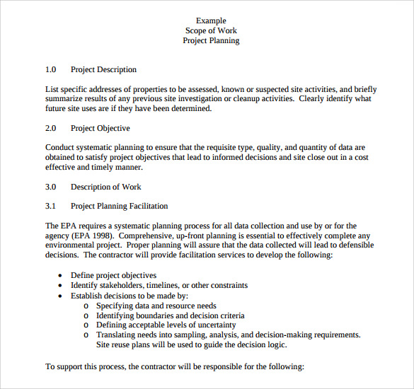 scope of work template for contractor