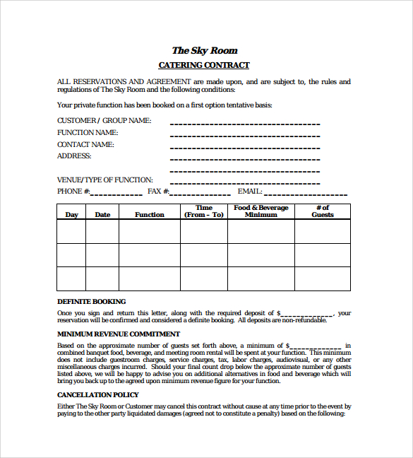 standard catering contract pdf template free download1