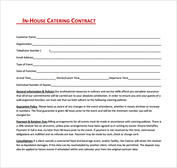 in house catering contract free download in pdf1