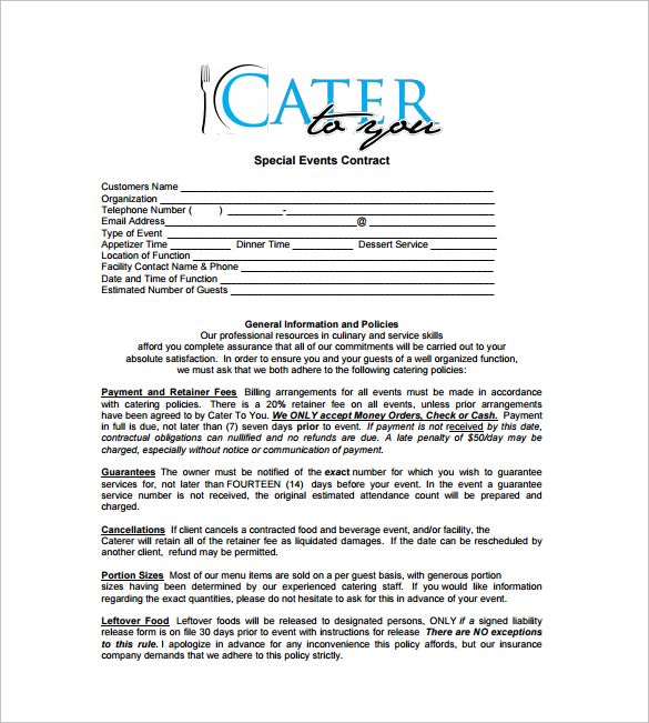 15  Sample Catering Contract Templates PDF Word Apple Pages