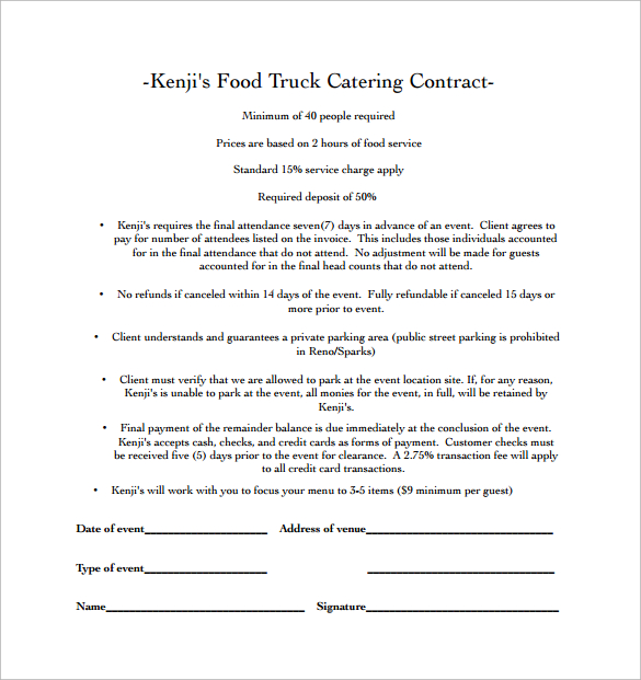 food truck catering contract pdf free download