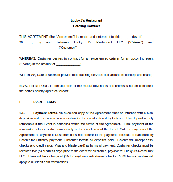 15+ Sample Catering Contract Templates – PDF, Word, Apple 