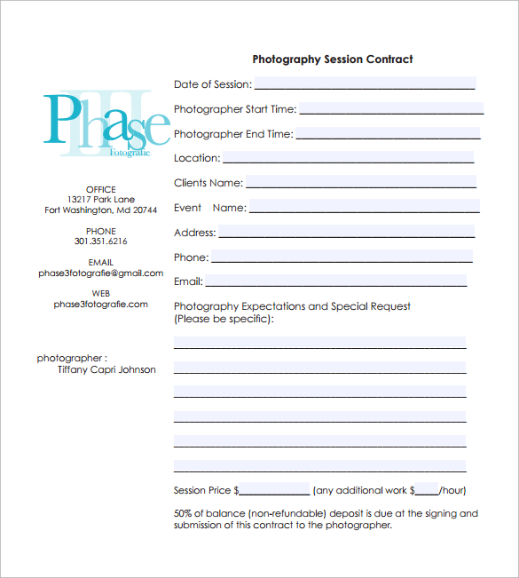 photography session contract pdf free download