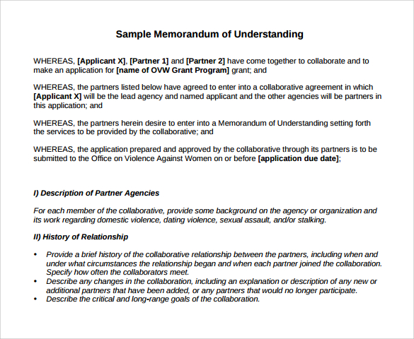 of memorandum understanding format pdf 21  Sample of Understanding Memorandum FREE in Templates