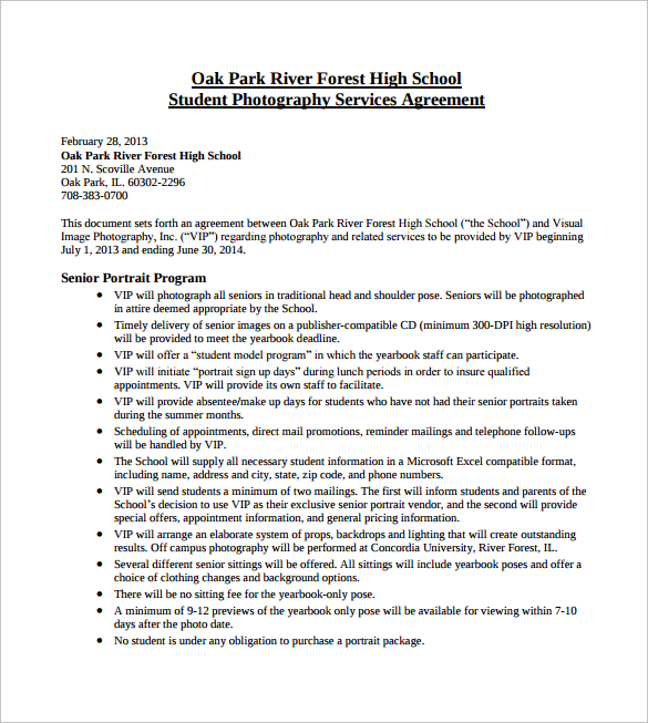 school photography contract pdf template free download 