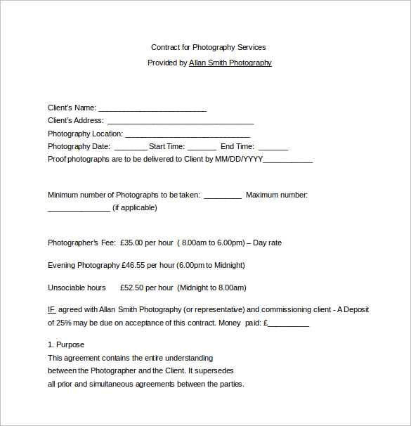 contract for photography services word free download