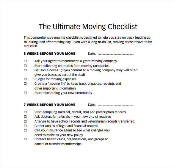 ultimate moving checklist